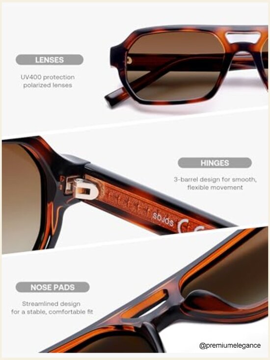 Trendy TR90 Polarized Aviator Sunglasses Retro Rectangle Shades Unisex